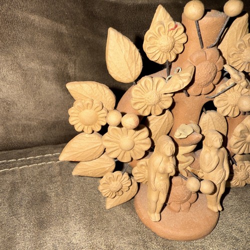VTG Mexican Folk Art Pottery Candelabra Adam Eve Snake Tree of Life - Picture 2 of 14