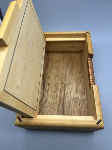 Keepsake Box in Burl Maple Wood 9" X 6" X3” Artisan Handmade Suede Insert Signed - Picture 3 of 22