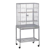 53 Inch Flight Bird Cage Large Wrought Iron Parrot Cage with Rolling Stand White