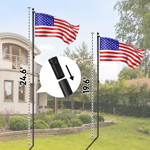 20 ft Sectional Aluminum Flagpole US American USA 2x Flag Pole Black Ball Kit - Picture 4 of 8