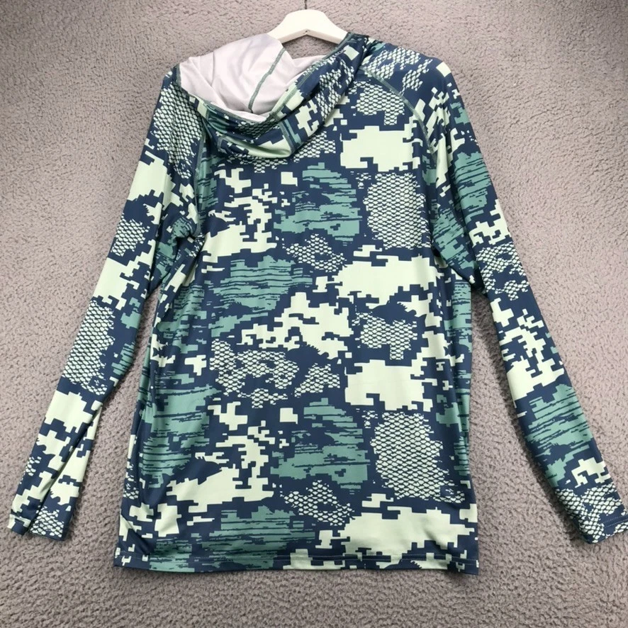 AFTCO 衬衫男式中号战术连帽长袖蓝绿色 Digi 迷彩印花 Aftech — 第 3/4 张图片
