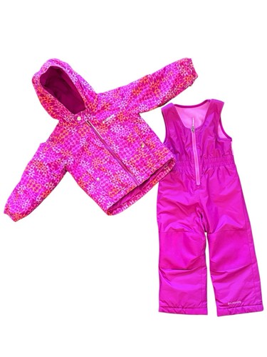 Columbia Little Girl 3T Pink Snow Suit Set Coat And Snow Bibs - Picture 2 of 12
