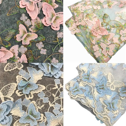 Milk Silk 3D Three-Dimensional Butterfly Embroidery Fabric Lace Lace Mesh - Picture 2 of 29