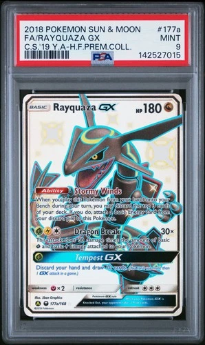 2018 POKEMON SUN & MOON CELESTIAL STORM #177A FULL ART/RAYQUAZA GX PSA 9