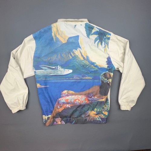 Chaqueta de bombardero Huf para hombre grande crema estampado hawaiano Aloha Travel Island ropa de calle - Imagen 3 de 16