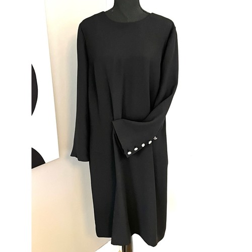 Talbots schwarz Etuikleid Midikleid Langarm Cocktail Abend Größe 16 Krepp 40”L - Bild 1 von 20