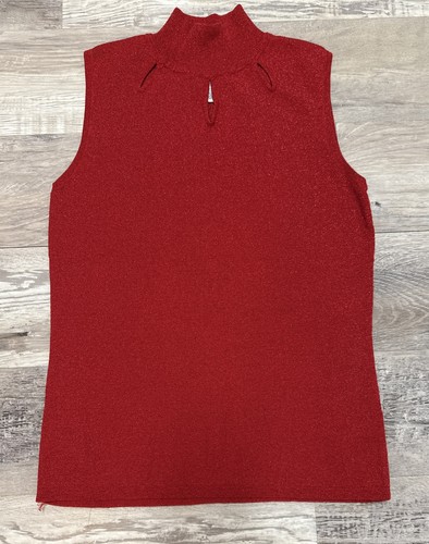 Y2K Mock Neck Tank Top Red Shimmer Christmas Camisole Silk Blend Sz Small - Picture 1 of 8
