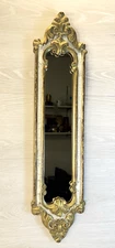 Vintage 24" Long Thin Mirror Ornate Carved Wood Look Resin Accent Wall