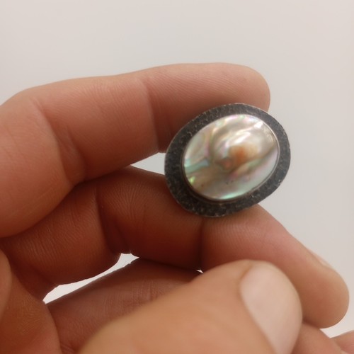Antiguo pasador blister de abulón de plata de ley con parte posterior - Imagen 9 de 10