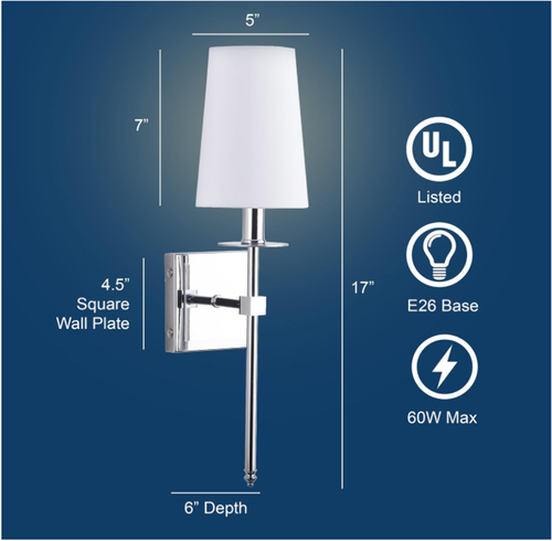 Linea di Liara Torcia Chrome Wall Sconce With White Fabric Shade - UL Listed - Picture 3 of 9