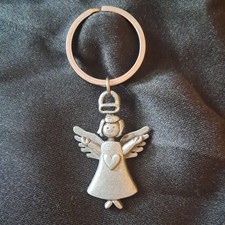 Pewter Angel with Heart Keychain Vintage 3" Long
