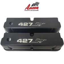 Ford 427 Windsor Mustang Pony Valve Covers- Black Die-Cast Aluminum- Ansen USA