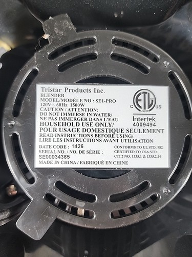 Emulsionante Tristar Shred SE1-PRO base/motor de licuadora solamente - Imagen 8 de 8