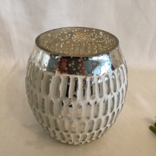 Dose Bonbon Keks Dose Glas Bauernsilber Vase Windlicht Shabby Chic  weis silber - Bild 13 von 17