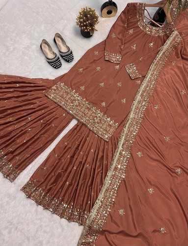 Schweres natürliches Krepp Salwar Anzug Set genäht indisches ethnisches Kleid für Damen Anzug - Bild 11 von 11