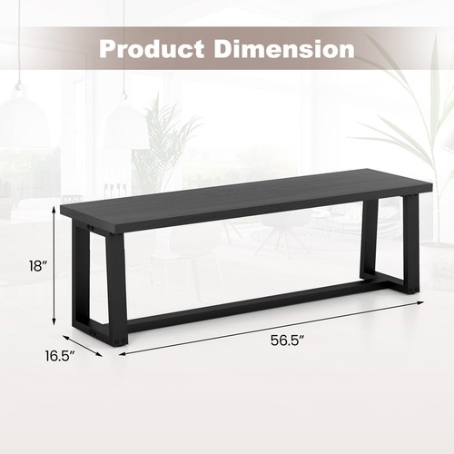 2PCS Kitchen 56.5"L Large Wood Dining Bench w/ Metal Frame Adjustable Footpads - Picture 2 of 6