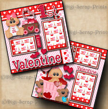 1ST VALENTINES BABY GIRL 2 premade scrapbook pages paper piecing DIGISCRAP A0042