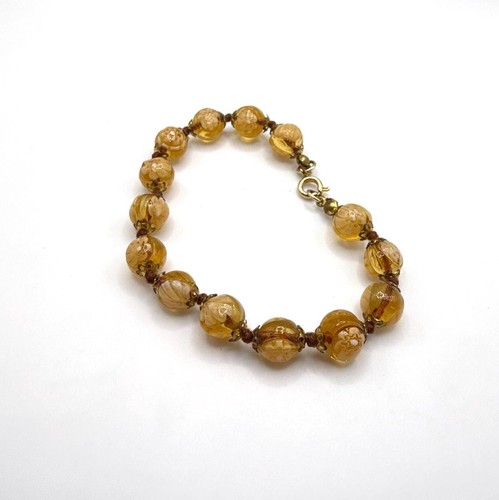 Vintage Gold Honig Glas Venezianische Weiße Blume Millefiori Perlen Perlen Armband - Bild 4 von 10
