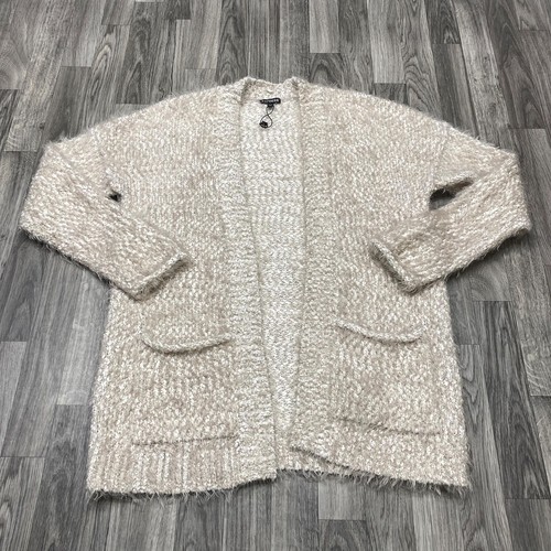 EXPRESS Open Style Front Pockets Tan Soft Knit Cardigan Sweater Women's Size L - Picture 4 of 11