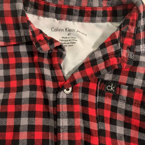 Calvin Klein Boys 4T Set Black puffer vest, Button Up Plaid Shirt Black, Red - Picture 9 of 11