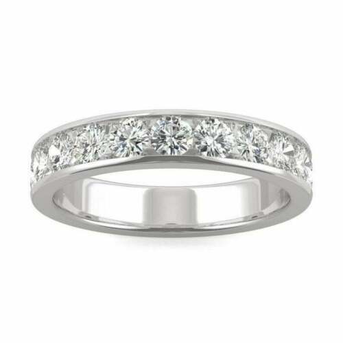 14k White Gold Finish Set Round Cut CZ Half Eternity Wedding Bridal Band Silver - Bild 1 von 5