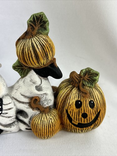 Halloween Figurine Ghost Laying In Pumpkin Patch Porcelain 4”Hx5”L - Picture 3 of 7