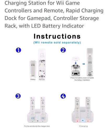 4 in 1 Charging Station Charger Stand + 4pc 2800mAh Batteries for Wii Controller - Picture 2 of 5