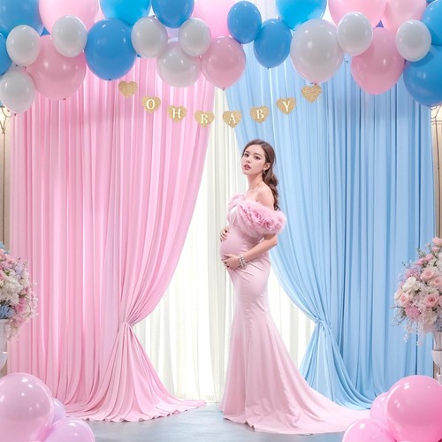 Pink Blue Gender Reveal Backdrop 5ft x 7ft Wrinkle Free Baby Shower Curtains - Picture 8 of 9