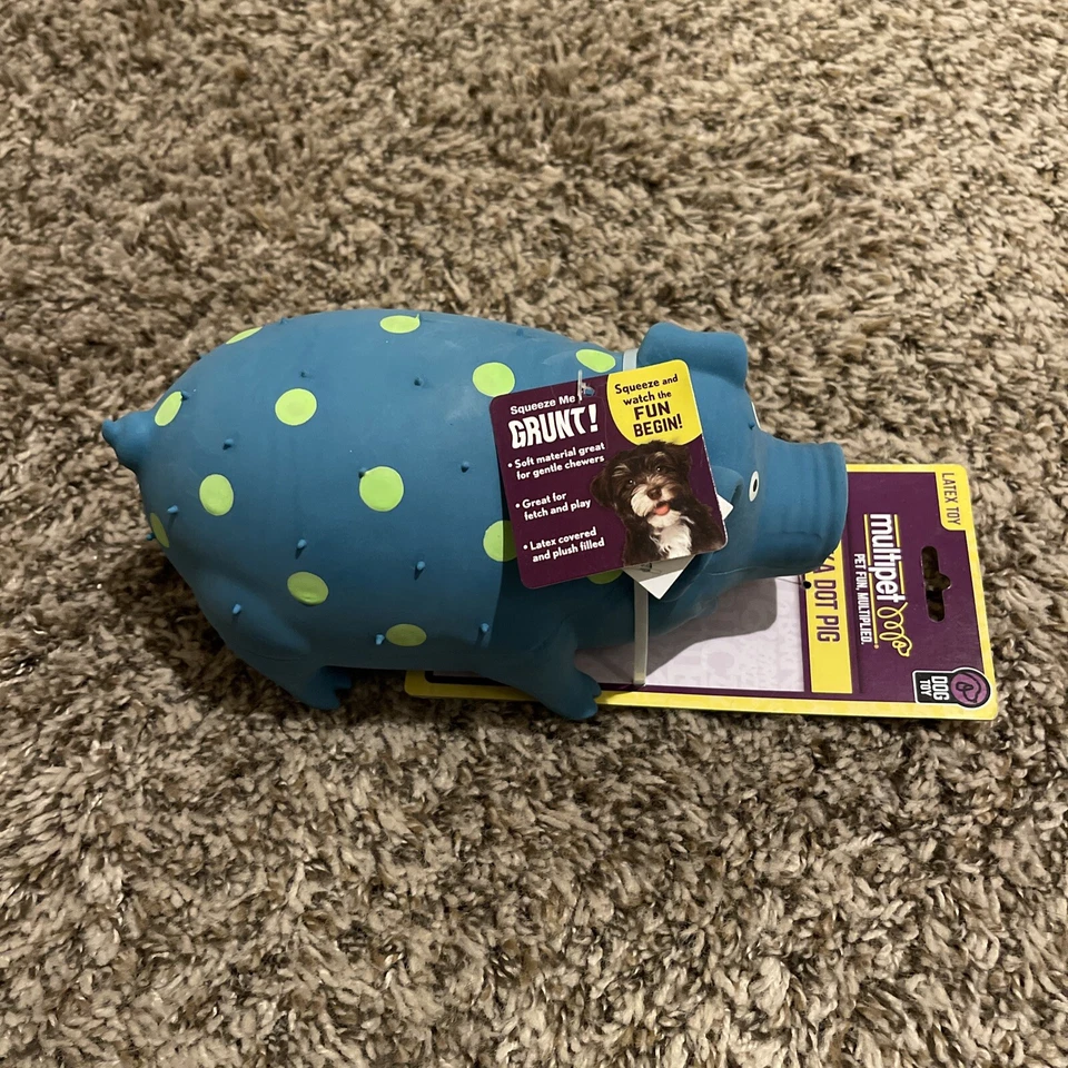 Multipet Polka Dot Pig Latex Plush Filled Dog Squeaker Grunt Fetch Toy  - Image 3 of 3