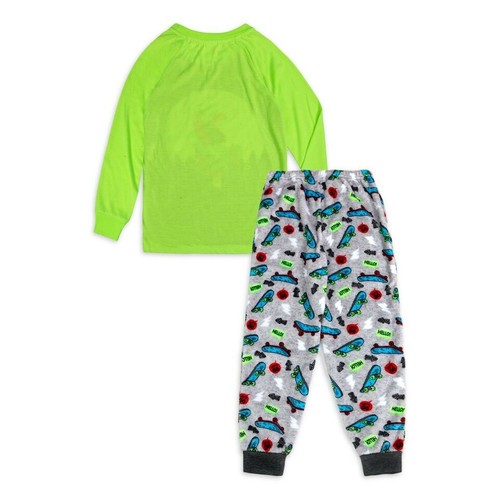 Boys Dino / Wolf / Gaming Skull Long Sleeve Top & Fleece Pants Pajama 2-PC Set - Picture 16 of 17