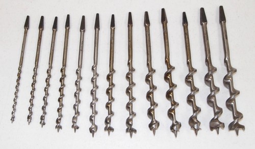 Completo!! Vintage 13 pezzi IRWIN "Auger Bit Set" in CANVAS ROLL BAG (Made in USA!!) - Foto 6 di 9