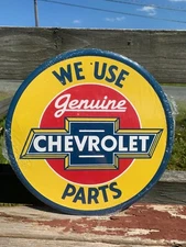 Vintage Genuine Chevy Parts Tin Metal Sign We Use Rustic Classic Shop Garage 