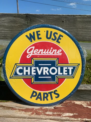 Vintage Genuine Chevy Parts Tin Metal Sign We Use Rustic Classic Shop Garage