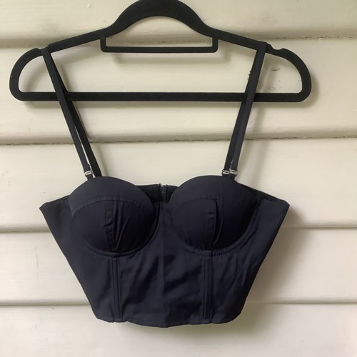 Nana Judy Black Bustier New Corset S 10 8 Top Stretch Padded Bra Cups Straps - Picture 2 of 8