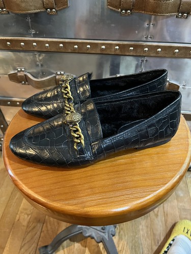 Kurt Geiger London Chelsea Black Croc Print Loafers Crystal Eagle Fur US 9 EU 40 - Picture 3 of 11