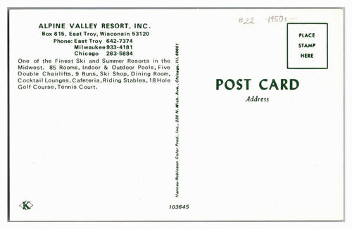 Wisconsin WI East Troy Alpine Valley Resort Multiview Unposted - Picture 2 of 2