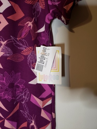 LuLaRoe Classic T XS - Purple and Pink Geometric Leaves and Branches - New - Picture 2 of 4