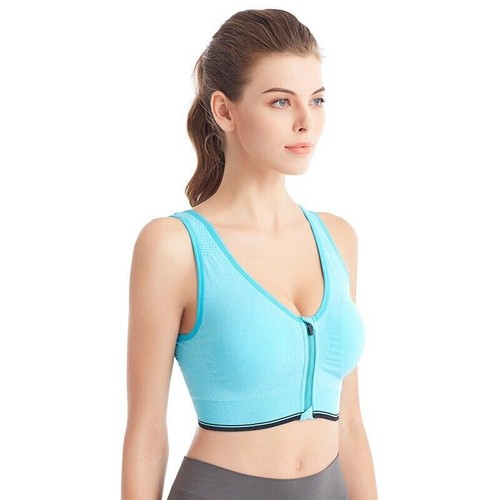 Front Zipper Underwear Push Up Sport Bras Women Padded Wirefree Shockproof Gym - Picture 25 of 27