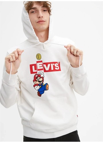 Levi's x Nintendo Super Mario Bros Graphic Sweatshirt Hoodie White Small Game - Picture 3 of 15