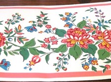 Wallpaper Border Cottage Roses Flowers Floral Green White Pink Trim 0036 NEW