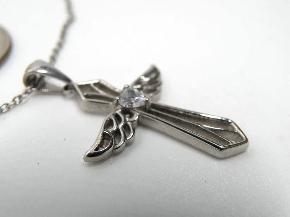 Hallmark JCM Angel Wings Stainless Steel Heart Crystal Pendant Women Necklace - Image 4 of 4