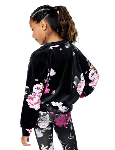 Justice Girls Sweatshirt Black 16/18 Plus Pullover Long Sleeves Colorful Flowers - Picture 3 of 10