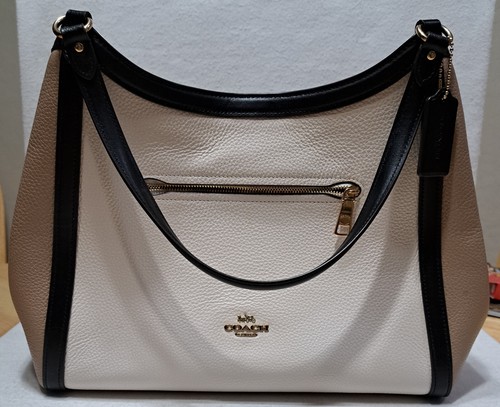 Coach Pebbled Leather Kristy Shoulder Bag Purse Satchel Black Chalk Taupe Dk Brn