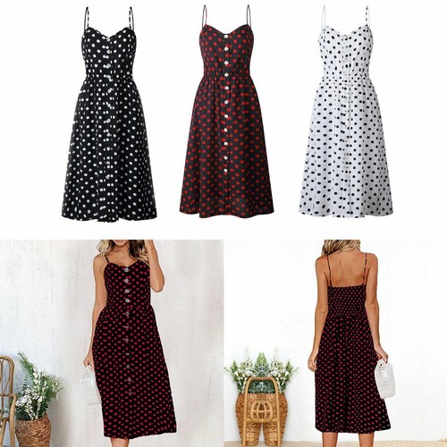 S-2XL Women Boho Long Dress Polka Dot Maxi Lady Evening Cocktail Party Beach US - Picture 2 of 14