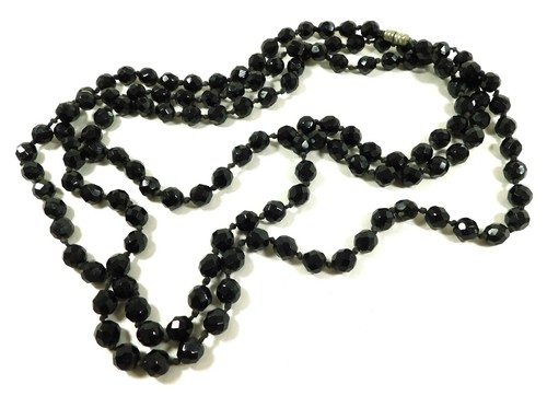 Antike französische Jet Glas facettierte Perlen Flapper Halskette 160 cm lang - Bild 6 von 11