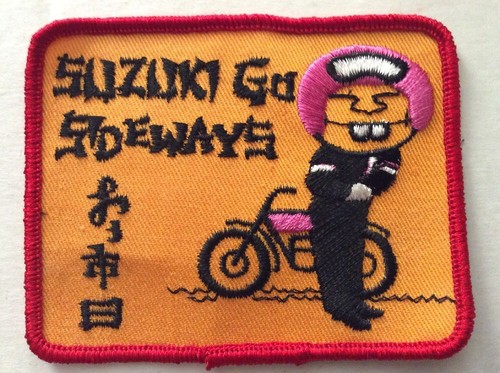 Suzuki Go Sideways Vintage Patch NOS Motorcycles Biker 70s Rat Hot Rod Funny - Picture 1 of 3