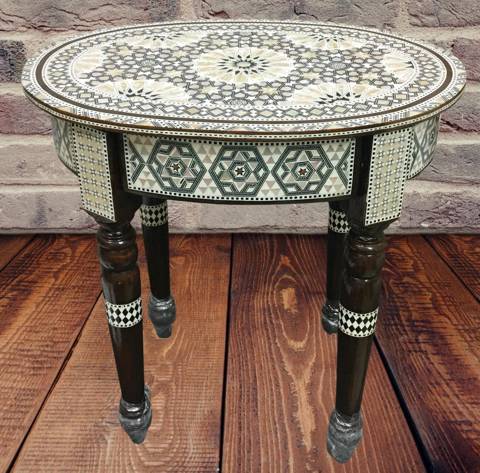  Egyptian Handmade Wood table Board Inlaid Mother of Pearl wooden 16''  - Image 3 of 4