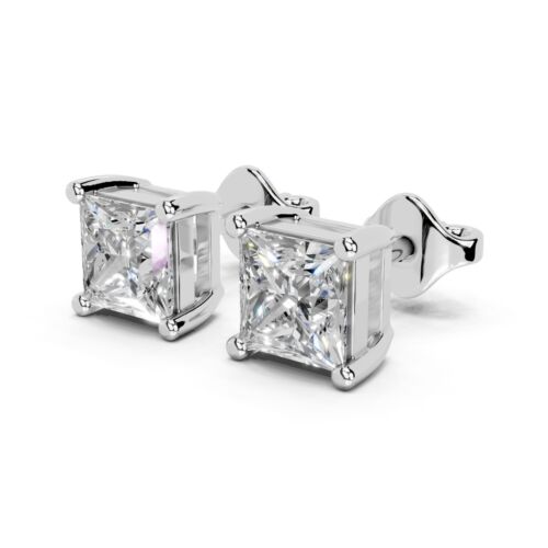 1.5 CTTW Princess Lab Grown Diamond 4 Prong Earrings In 14K Gold (F-G, VS1-VS2) - Picture 2 of 16