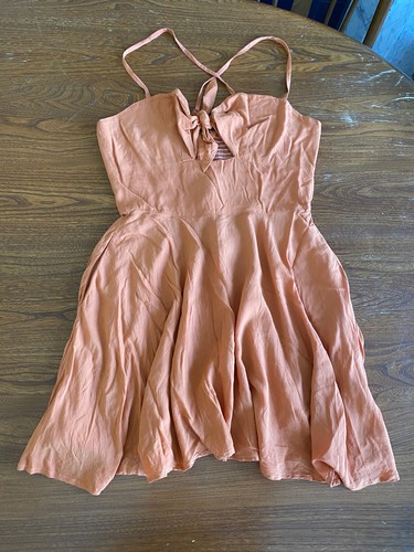 Collectif Dress UK 12 / M Summer Burnt Orange Strappy Viscose - Picture 2 of 14