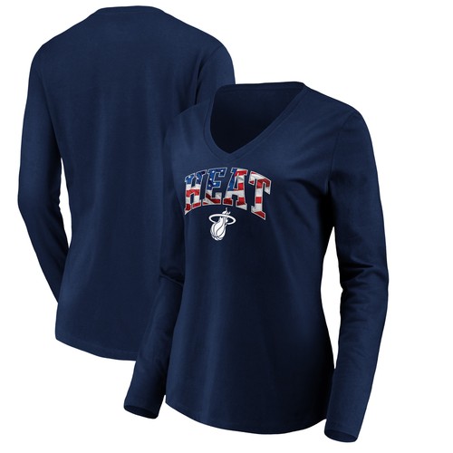 Women's Navy Miami Heat Banner Wave V-Neck Long Sleeve T-Shirt